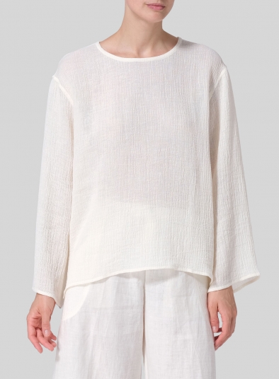 Linen Gauze Long Sleeve Loose Fit Blouse