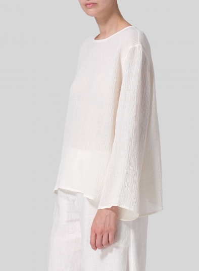 Linen Gauze Long Sleeve Loose Fit Blouse