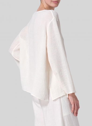 Linen Gauze Long Sleeve Loose Fit Blouse