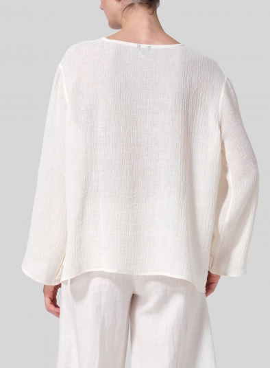 Linen Gauze Long Sleeve Loose Fit Blouse