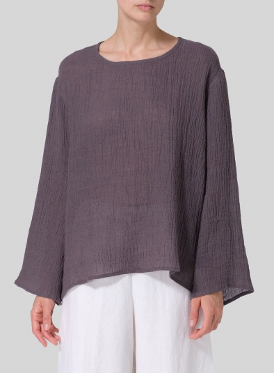 Linen Gauze Long Sleeve Loose Fit Blouse