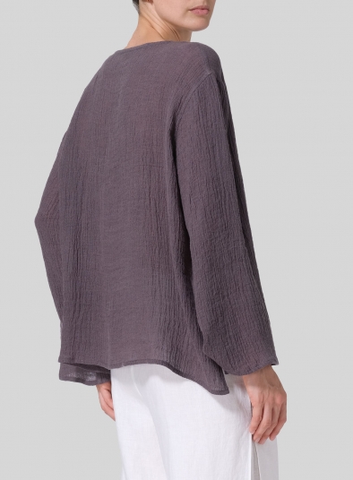 Linen Gauze Long Sleeve Loose Fit Blouse