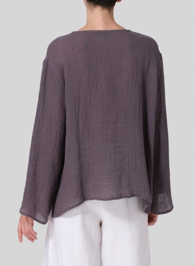 Linen Gauze Long Sleeve Loose Fit Blouse