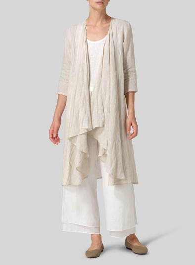 Linen Long Waterfall-Front Jacket