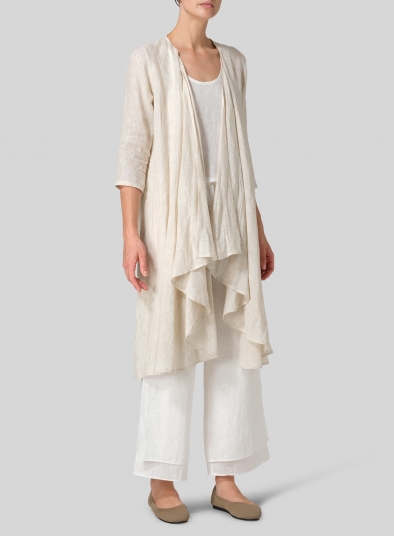 Linen Long Waterfall-Front Jacket