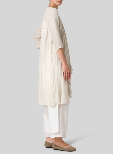 Linen Long Waterfall-Front Jacket