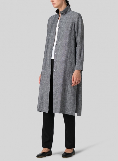 Linen High Stand Collar Long Shirt