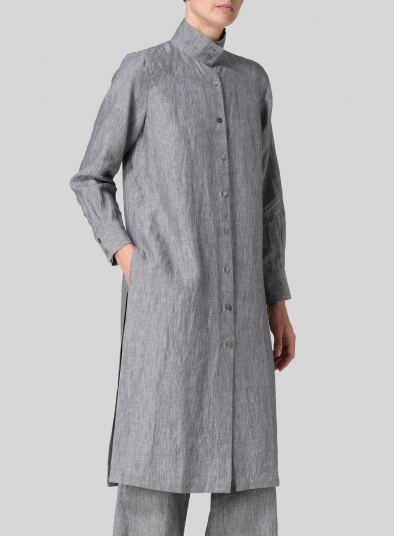 Linen High Stand Collar Long Shirt