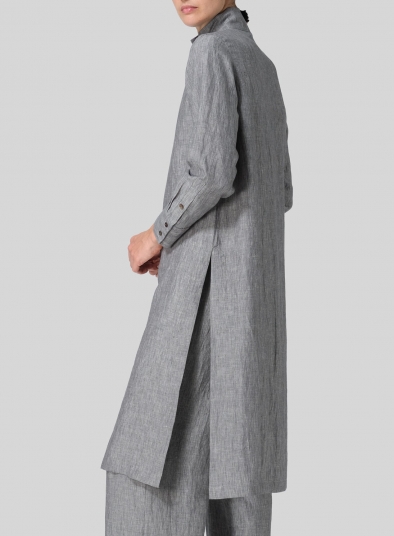 Linen High Stand Collar Long Shirt