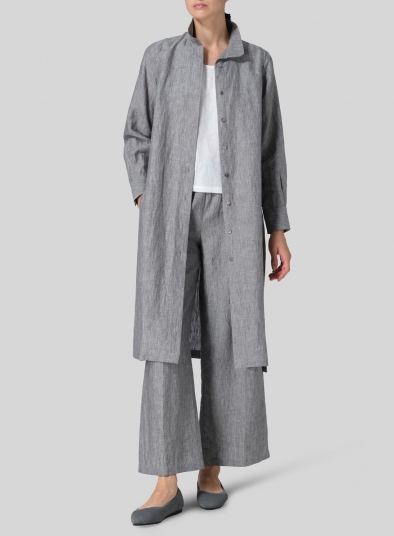 Linen High Stand Collar Long Shirt