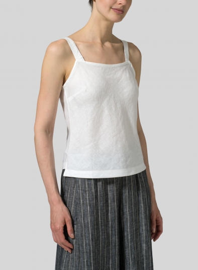 Linen Bias Cut Sleeveless Short Tank Top