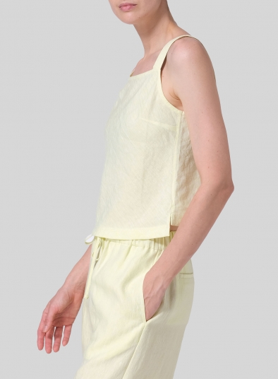 Linen Bias Cut Sleeveless Short Tank Top