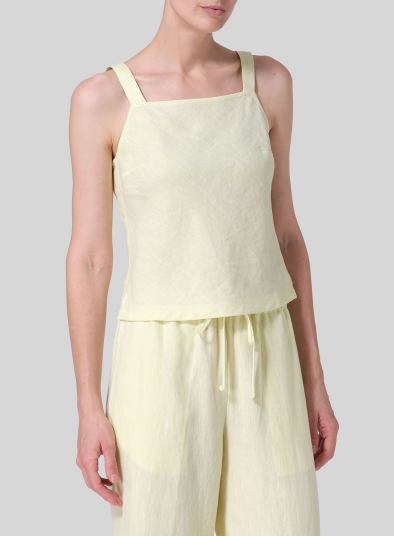 Linen Bias Cut Sleeveless Short Tank Top