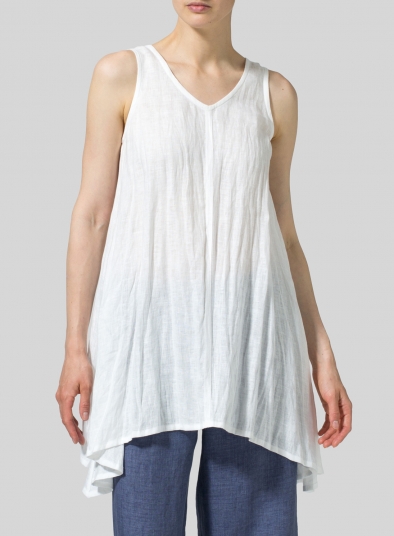 Linen Sleeveless V-Neck A-shape Top