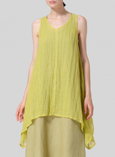 Linen Sleeveless V-Neck A-shape Top