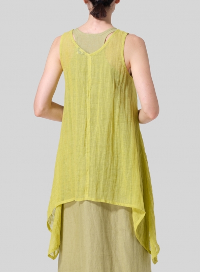 Linen Sleeveless V-Neck A-shape Top