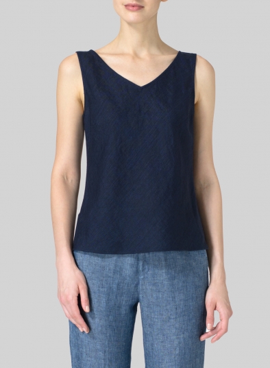 Linen V-Neck Sleeveless Bias Cut Tank