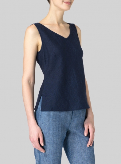 Linen V-Neck Sleeveless Bias Cut Tank