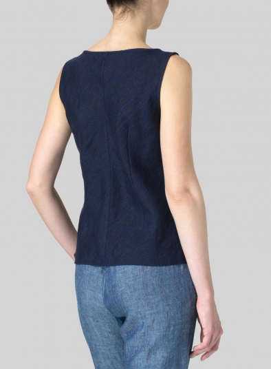 Linen V-Neck Sleeveless Bias Cut Tank