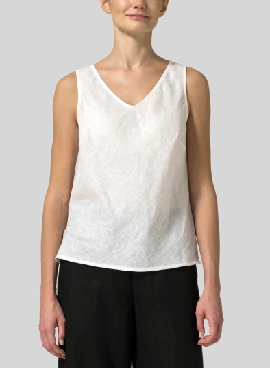 Linen V-Neck Sleeveless Bias Cut Tank