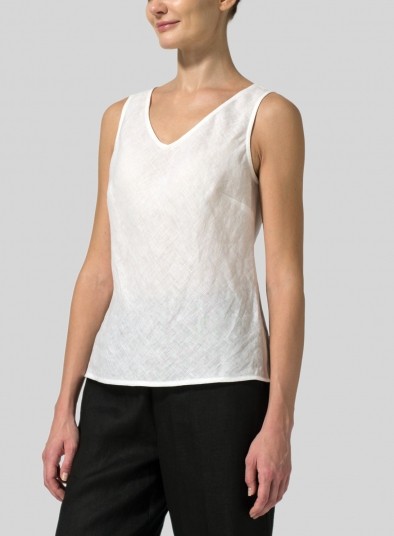 Linen V-Neck Sleeveless Bias Cut Tank