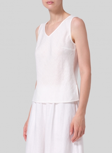 Linen V-Neck Sleeveless Bias Cut Tank