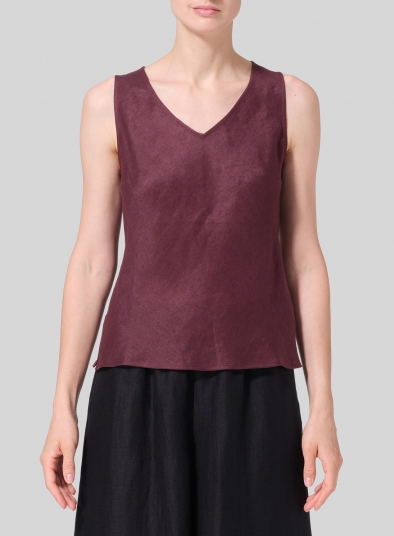 Linen V-Neck Sleeveless Bias Cut Tank