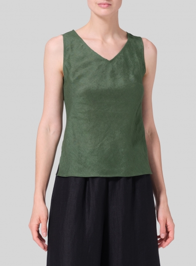 Linen V-Neck Sleeveless Bias Cut Tank