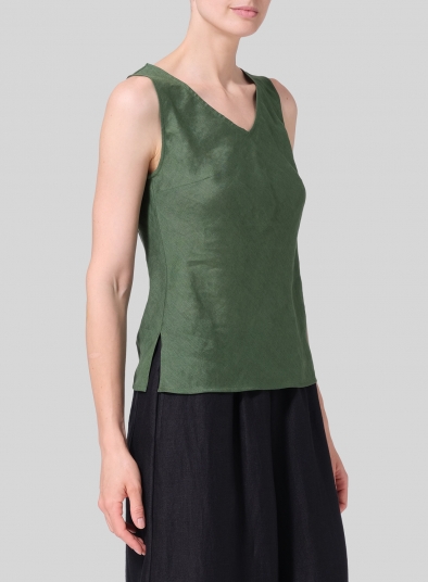 Linen V-Neck Sleeveless Bias Cut Tank