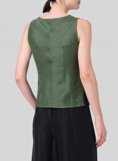 Linen V-Neck Sleeveless Bias Cut Tank