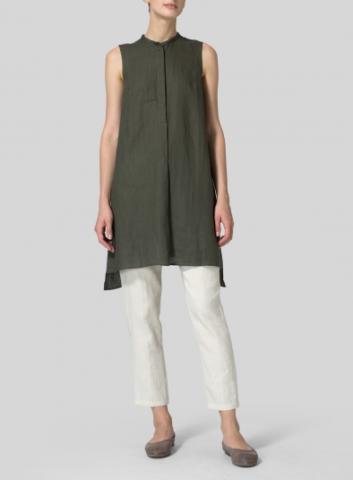 Linen Sleeveless A-line Long Tunic