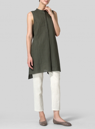 Linen Sleeveless A-line Long Tunic