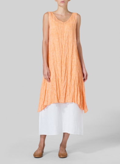 Linen Sleeveless Crumple Effect Long Blouse