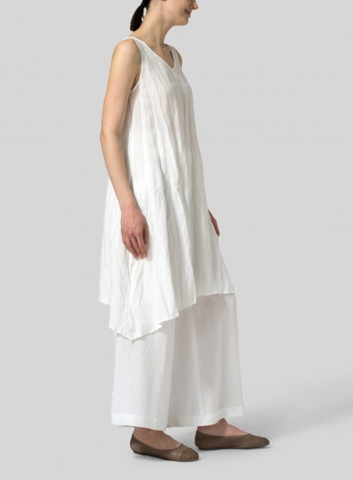 Linen Sleeveless Crumple Effect Long Blouse