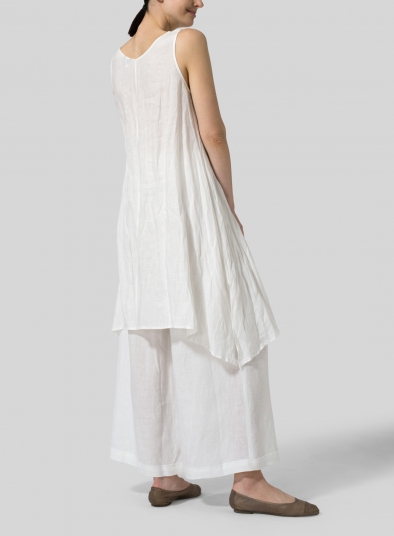 Linen Sleeveless Crumple Effect Long Blouse