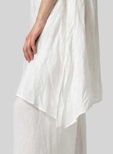 Linen Sleeveless Crumple Effect Long Blouse