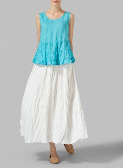 Linen Sleeveless Pleated Blouse - Plus Size