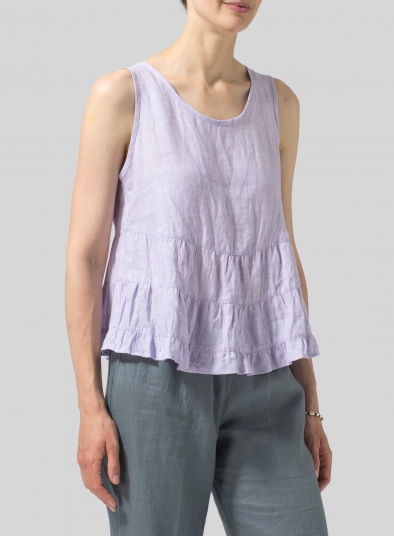 Linen Sleeveless Pleated Blouse