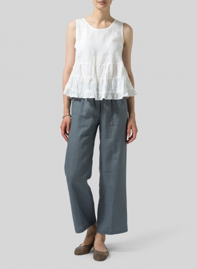 Linen Sleeveless Pleated Blouse