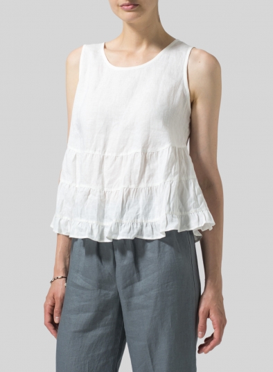 Linen Sleeveless Pleated Blouse