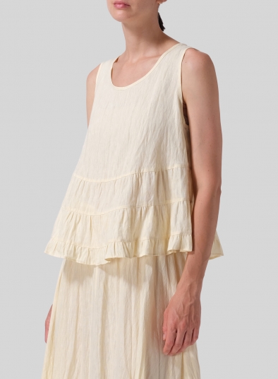 Linen Sleeveless Pleated Blouse