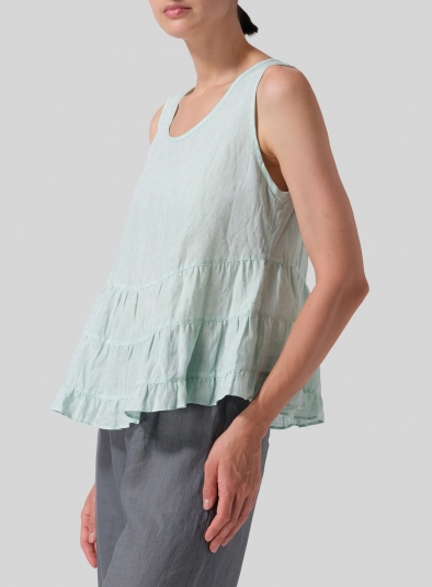 Linen Sleeveless Pleated Blouse