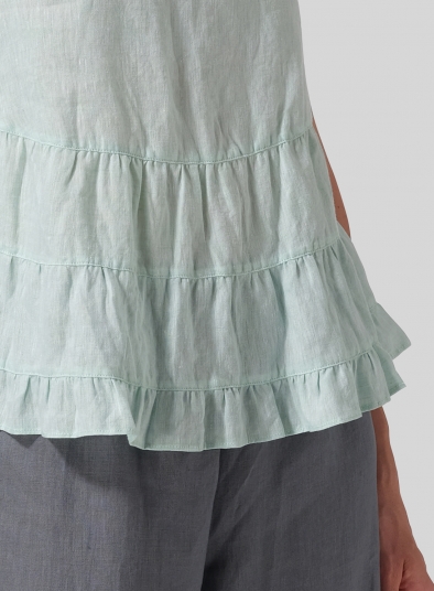 Linen Sleeveless Pleated Blouse