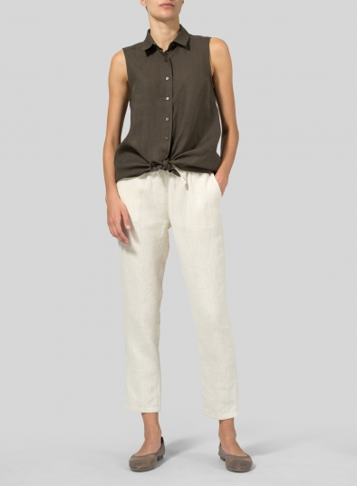 Light Weight Linen Sleeveless A-shape Top