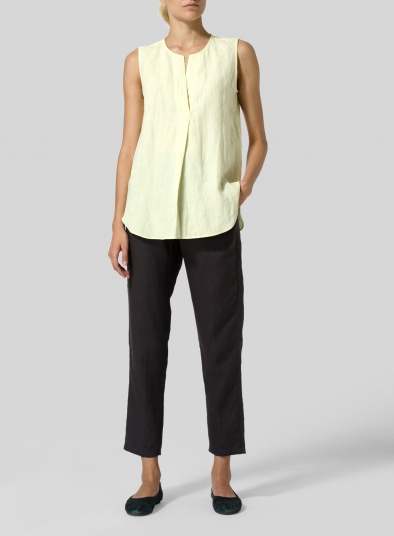 Linen Surplice V-Neck Blouse