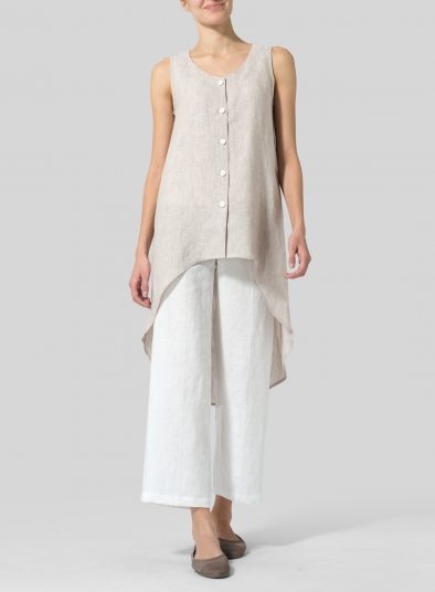 Linen Asymmetrical Hem Tail Top