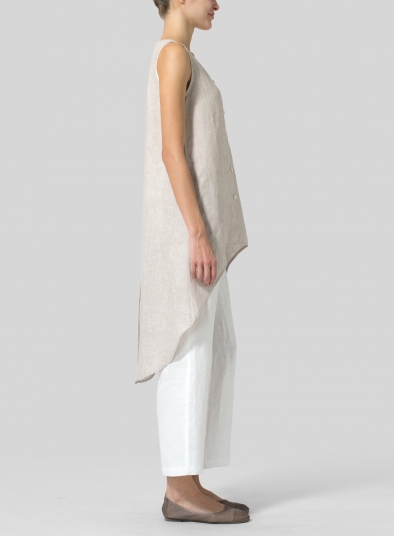 Linen Asymmetrical Hem Tail Top