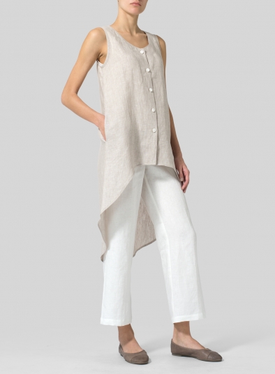 Linen Asymmetrical Hem Tail Top