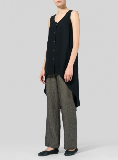 Linen Asymmetrical Hem Tail Top