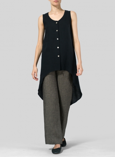 Linen Asymmetrical Hem Tail Top